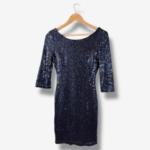 Lulus Delightful Ways Blue Sequins Mini Dress Size S Low Back Cocktail Party